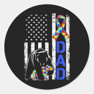 Pappa Autism Awareness American Flagga Fars dag Runt Klistermärke