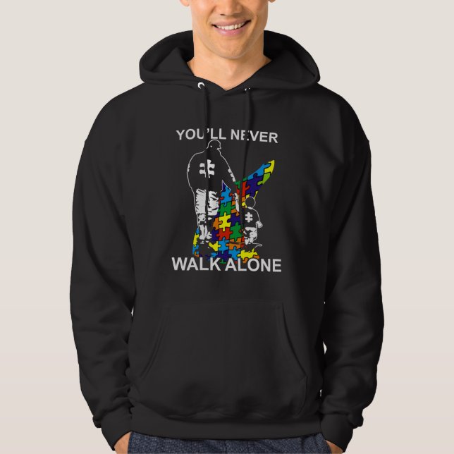 Pappa Autism du aldrig kommer att gå ensam Hoodie (Framsida)