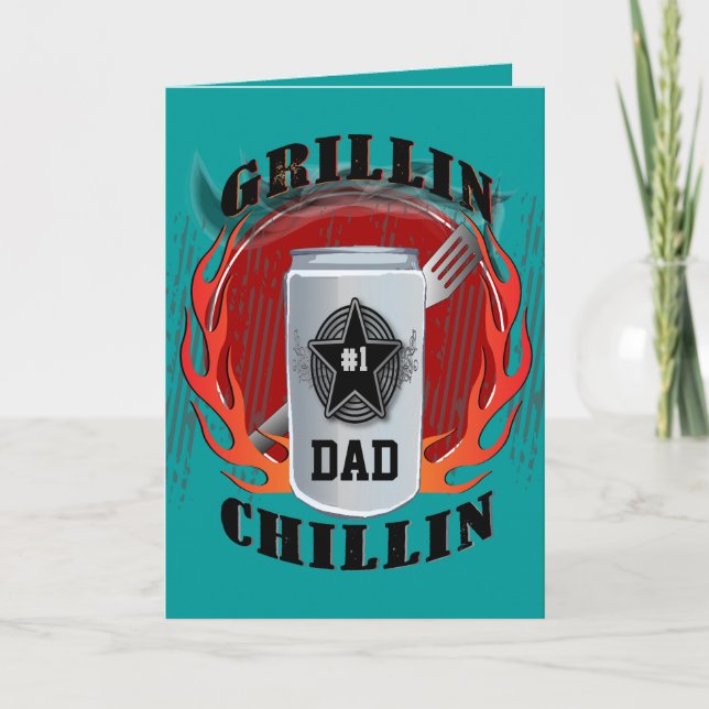 Pappa Barbecue Grillin och Chillin Card Kort (Framsida)
