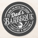 Pappa Barbeque | Man, Myth, Legend Underlägg Papper Rund<br><div class="desc">Den här underlägg en design som säger "Pappa Barbeque | Man,  Myth,  Legend" med BBQ-galler. Perfekt för grillkaptenen i ditt liv eller för Fars dag.</div>
