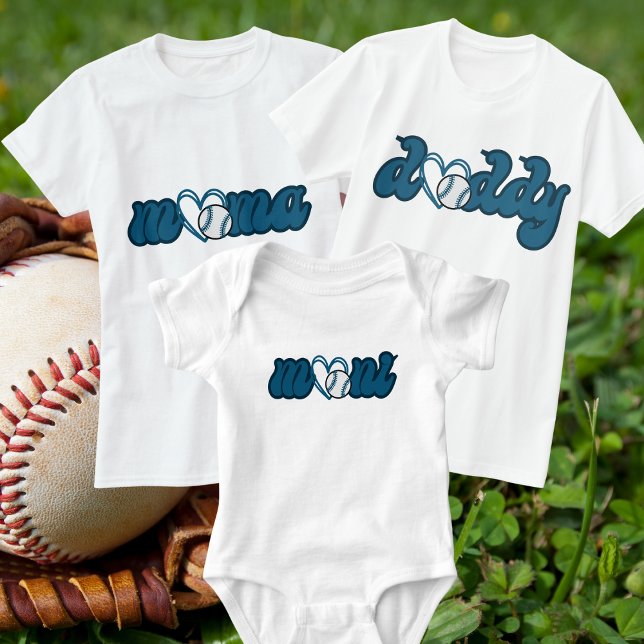 Pappa Baseboll Familj Matchande Blå Typografi T Shirt (Skapare uppladdad)