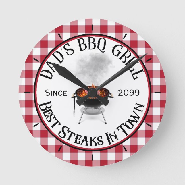 Pappa BBQ Grill Best Steaks i eget land Rund Klocka (Framsida)