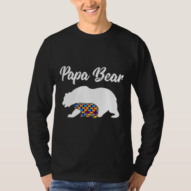 Pappa Bear Autism Awareness Pappa T Shirt (Framsida)