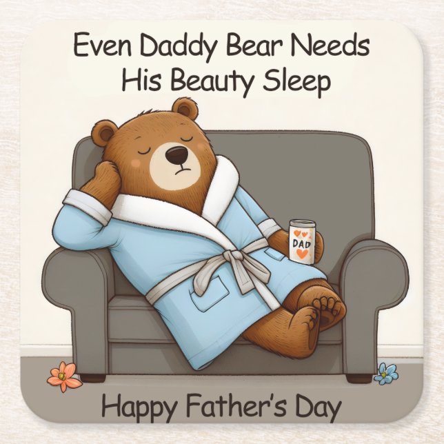 Pappa Bear Beauty Ssov Fars dag Card Underlägg Papper Kvadrat (Framsidan)