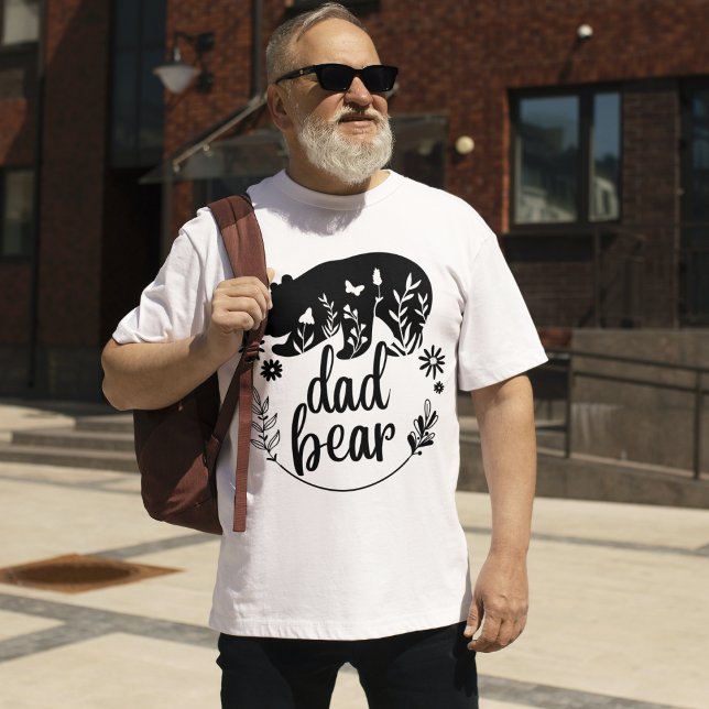 Pappa Bear Black and White Blommigt Fars dag T Shirt (Skapare uppladdad)