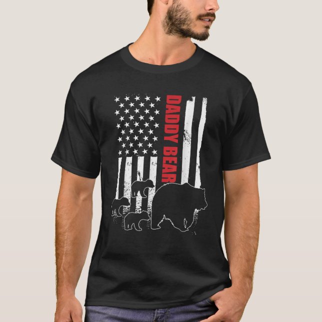 Pappa Bear med 3 unge American Flagga pappa Bear T T Shirt (Framsida)
