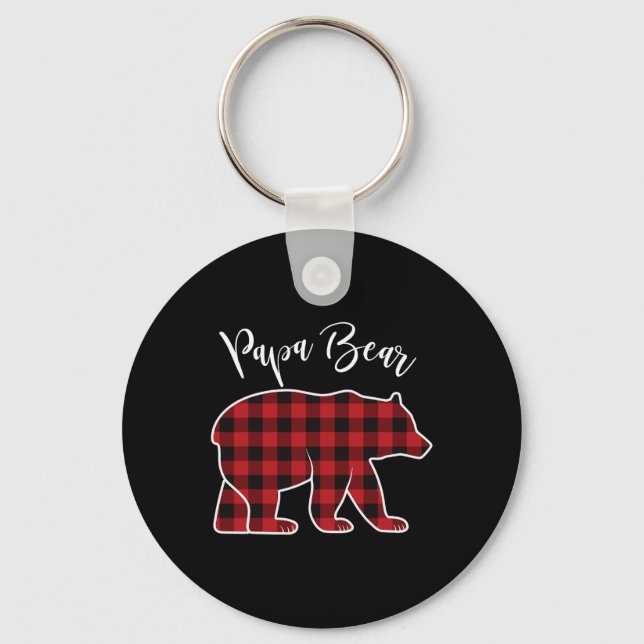 Pappa Bear Pajama Red Buffalo Julafton Funny Famil Nyckelring (Framsida)