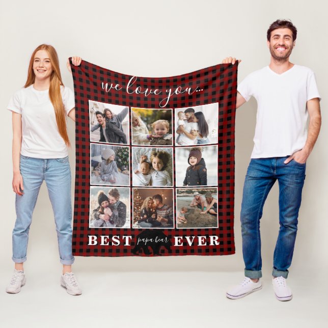 Pappa Bear Photo Collage Pappa-gåva Fleecefilt (På plats)