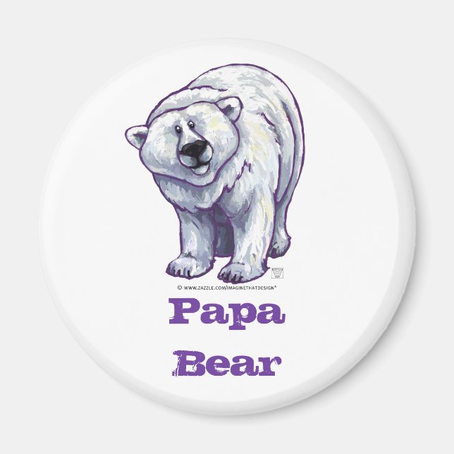 Pappa Bear Polar Bear Round Magnet (Framsidan)