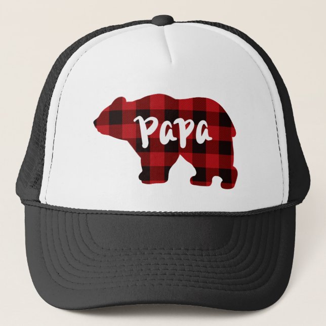 Pappa Bear - Red and Black buffalo plaid Keps (Framsida)