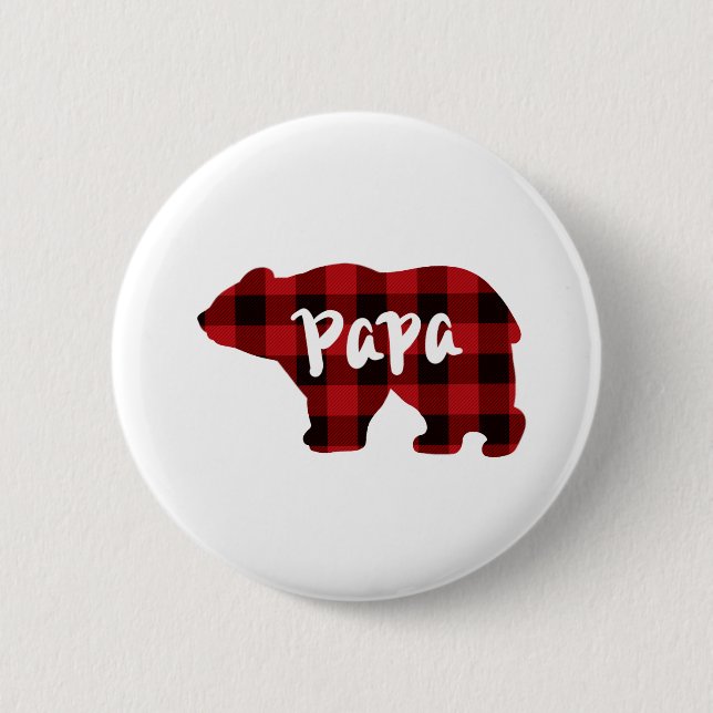 Pappa Bear - Red and Black buffalo plaid Knapp (Framsida)