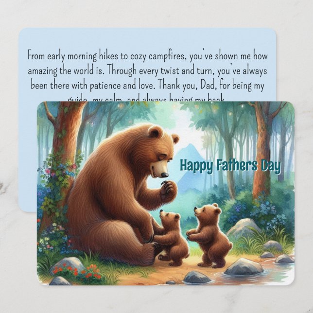 Pappa Bear & Unge Lycklig Far's Day Card Julkort (Fram/baksida)