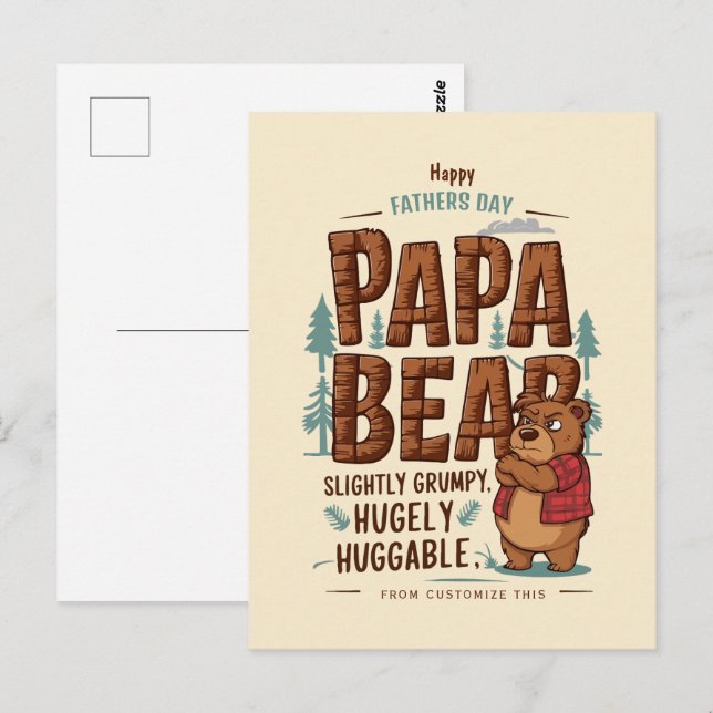 Pappa Bear Vibes - något grumpy, hugely Huggable Vykort (Fram/baksida)