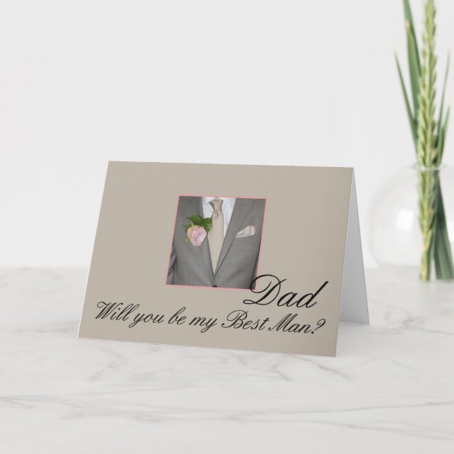 Pappa Best Man begär Grått Kostym Inbjudan (Framsida)