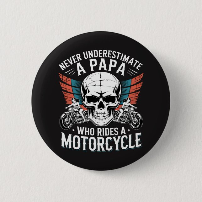 Pappa Biker Som Kör En Motorcykel Knapp (Framsida)