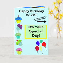 Pappa Birthday Blue Cupkaka Torn Kids Artwork Kort