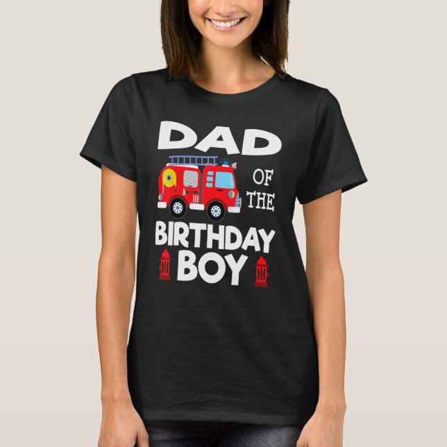 Pappa Birthday Boy Fire Lastbil Småbarn Firefighte T Shirt (Framsida)