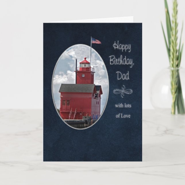 Pappa Birthday Michigan Red Lighthouse Kort (Framsida)