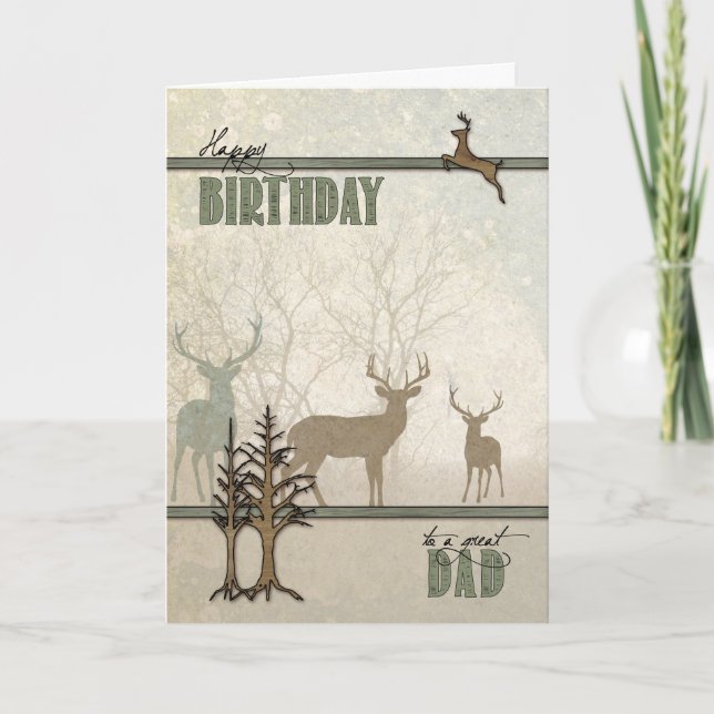 Pappa Birthday Woodland Hjort Kort (Framsida)