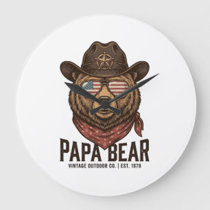 Pappa Björn Cowboy Björn Patriotisk Vintage Vektor Stor Klocka