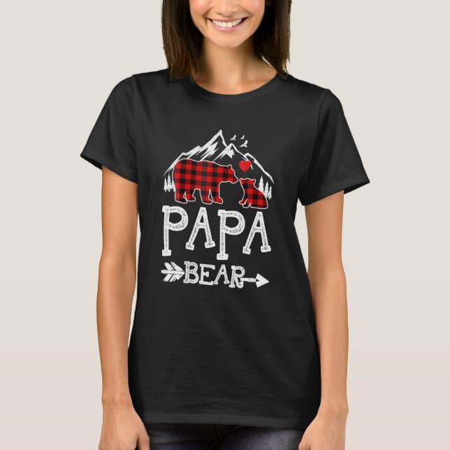 Pappa Björn Pajama Red Plaid Buffalo T Shirt (Framsida)