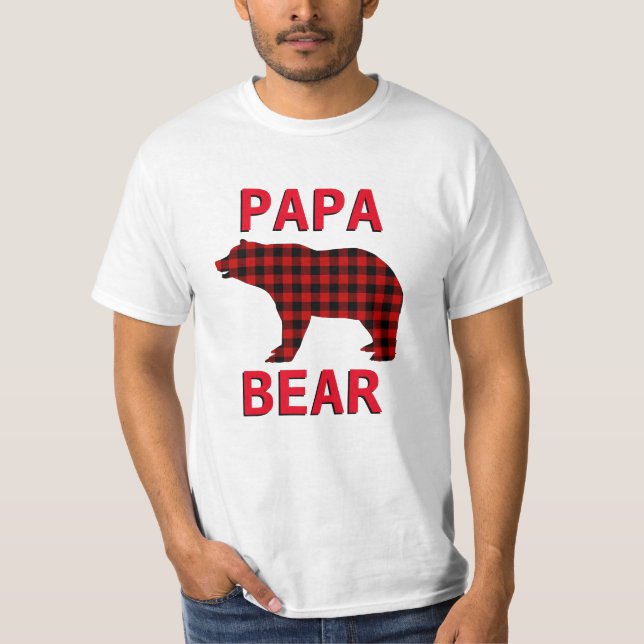 Pappa Björn Röd Svart Karo T Shirt (Framsida)