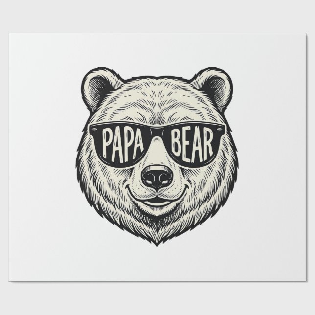 Pappa Björn Solglasögon Björn Huvud Vektor Design_ Presentpapper (Platt)