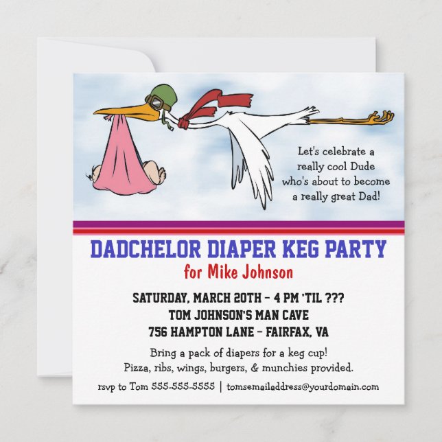 Pappa-blöja kärl Ny pappa söt stork inbjudan (Framsida)