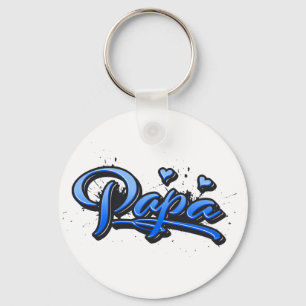 Pappa blue Heart Graffiti Button Schlüsselanhänger Nyckelring