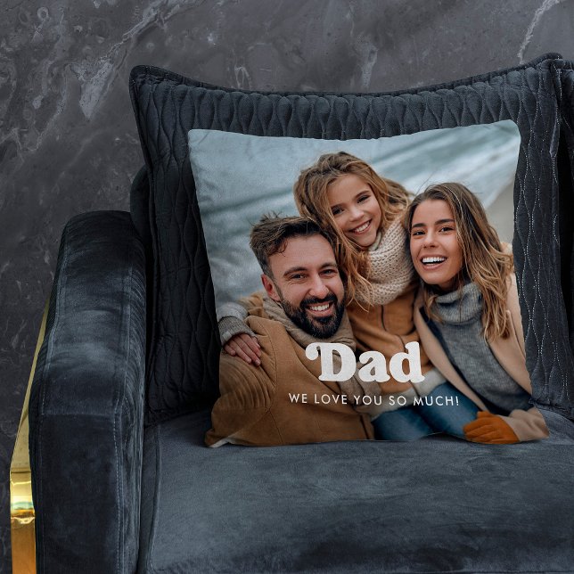 Pappa | Boho-textövertäckning med två foton Kudde (Skapare uppladdad)