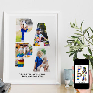 PAPPA Brev Cutout Photo Collage Barnbarn Namn Poster