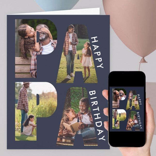 PAPPA Brev Cutout Photo Collage Blue Birthday Kort (Skapare uppladdad)