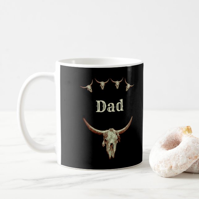 Pappa Bull Cow Skull Westerna Fars dag Rustic Kaffemugg (Med munk)