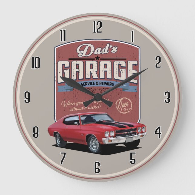 Pappa Chevelle Garage Large Clock Stor Klocka (Framsida)