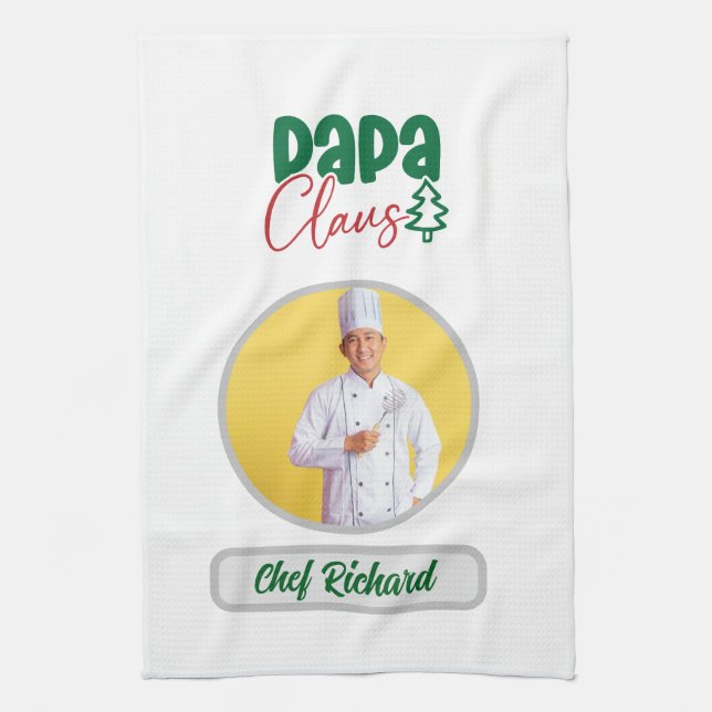 Pappa Clause Chef Personlig Photo and Namn Gift Kökshandduk (Vertikal)