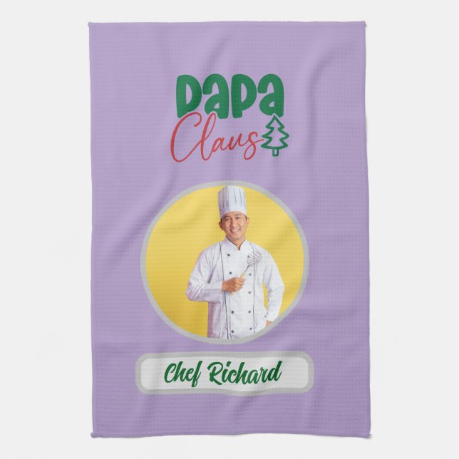 Pappa Clause Chef Personlig Photo and Namn Gift Kökshandduk (Vertikal)