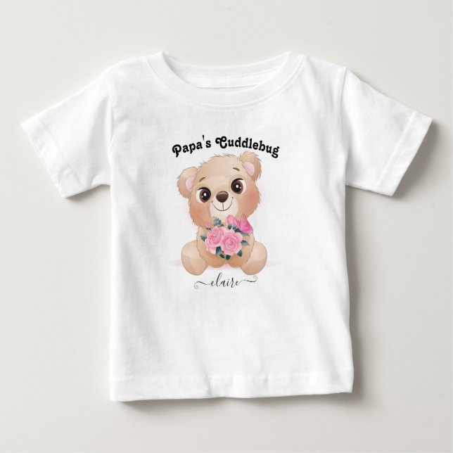 Pappa Cuddlebug med Baby Namn Cute Brown Bear T Shirt (Framsida)