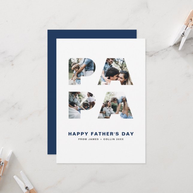 PAPPA Cutout Photo Collage Lycklig Fars dag Kort (Fram/Back In Situ)
