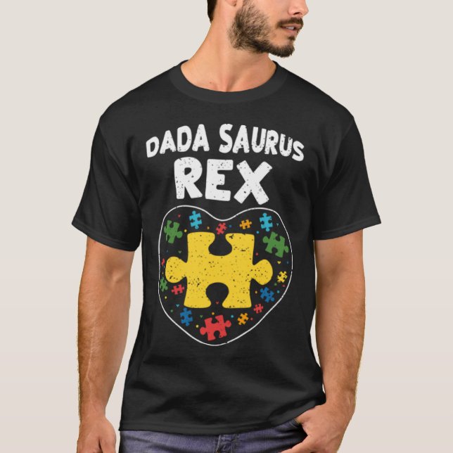 Pappa Dada Saurus Rex Autismmedvetenhet T Shirt (Framsida)