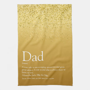 Pappa, Daddy, Fader Definition Guld Glitter Kökshandduk