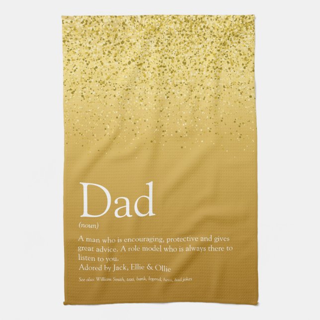 Pappa, Daddy, Fader Definition Guld Glitter Kökshandduk (Vertikal)