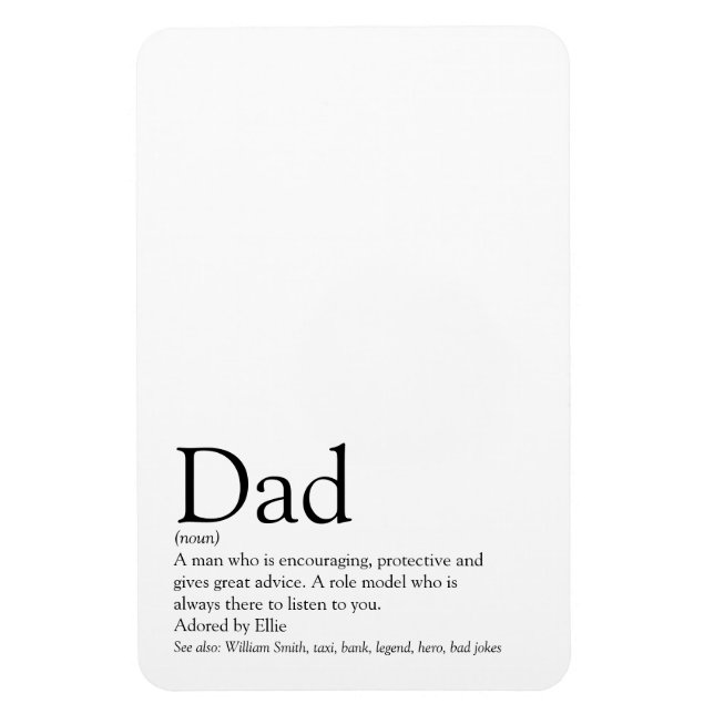 Pappa, Daddy, Far Definition Svart och Vit Magnet (Vertikal)