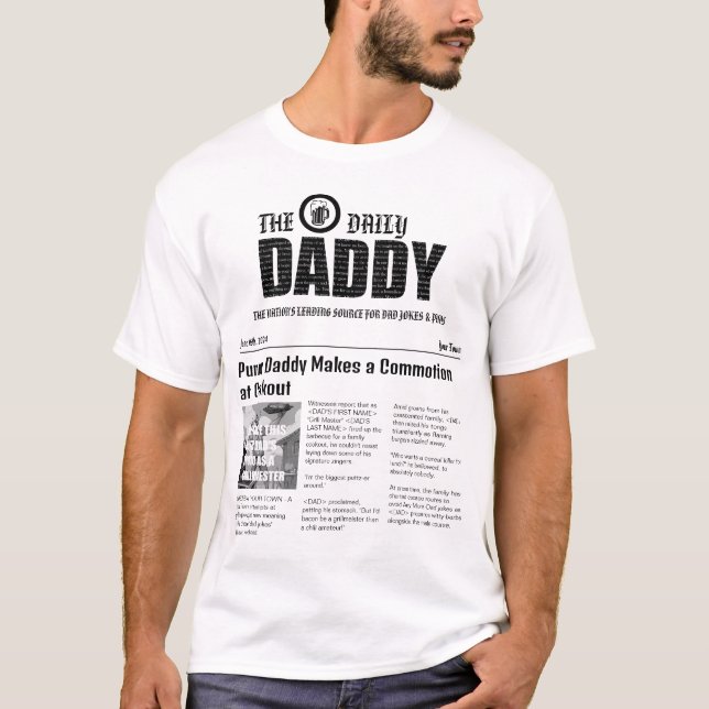 "Pappa Daily News", där Punny Pappor gör rubriker T Shirt (Framsida)