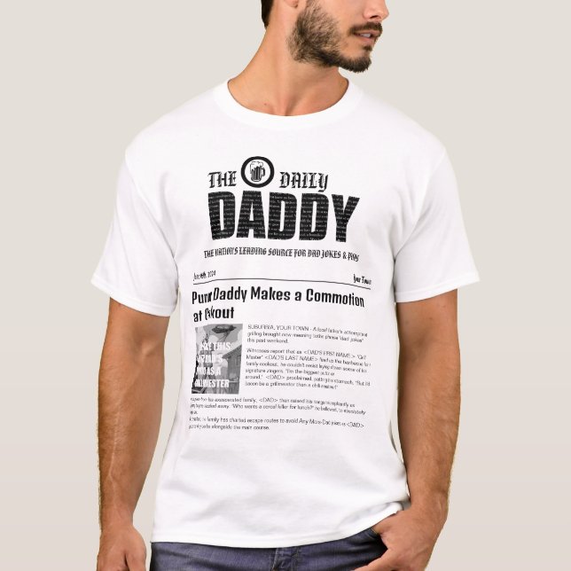 "Pappa Daily News", där Punny Pappor gör rubriker T Shirt (Framsida)