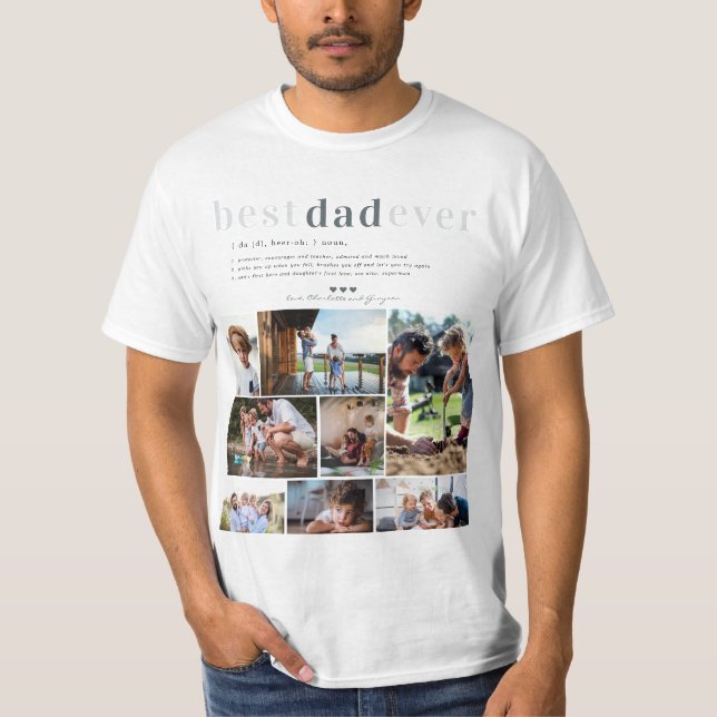 Pappa Definition | 8 Foto Personlig  T Shirt (Framsida)