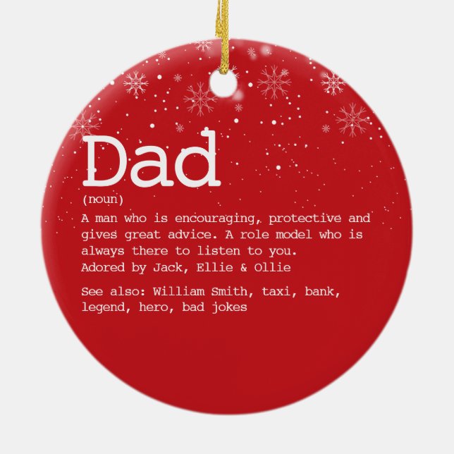 Pappa Definition Jul Winter Snöflingor Red Julgransprydnad Keramik (Baksidan)