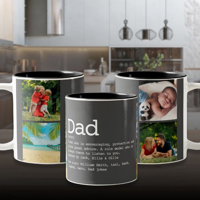Pappa Definition Photo Collage Fars dag Grått Två-Tonad Mugg (Dad Definition Photo Collage Father's Day Gray Two-Tone Coffee Mug)