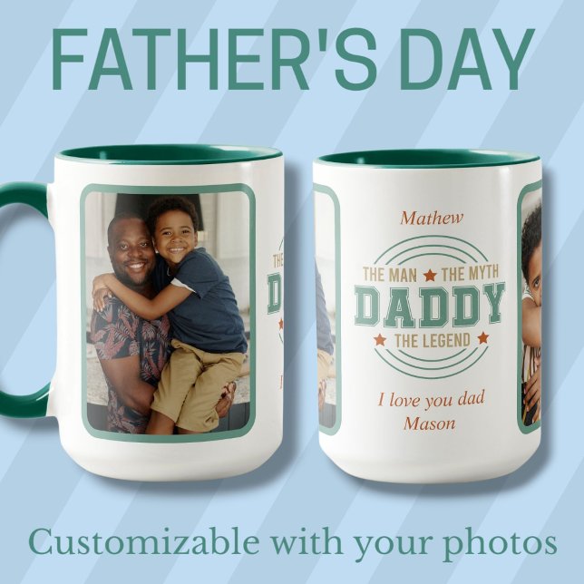 Pappa, den legendariska anpassningsbarna foton Far Mugg (Daddy, the legend custom photos Father's Day Mug)