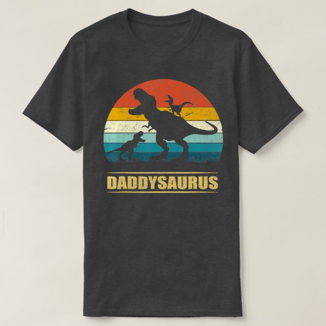Pappa Dinosaur Daddysaurus 2 children Fars dag Gif T Shirt (Design framsida)