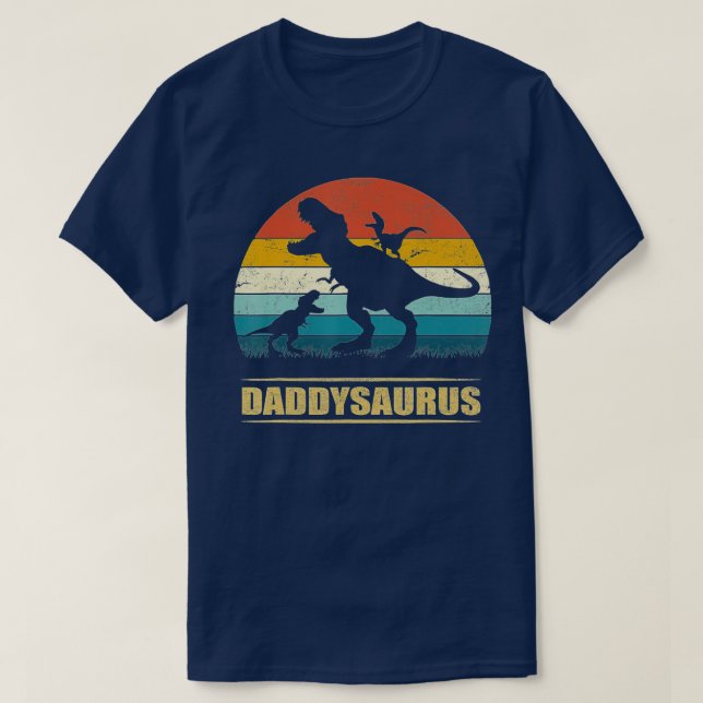 Pappa Dinosaur Daddysaurus 2 children Fars dag Gif T Shirt (Design framsida)
